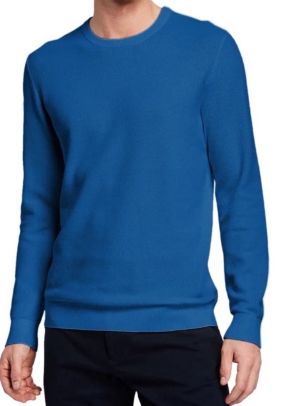Theory Men's Riland Pique Cotton Crewneck Sweater Sweatshirt Blue Soft Size XL